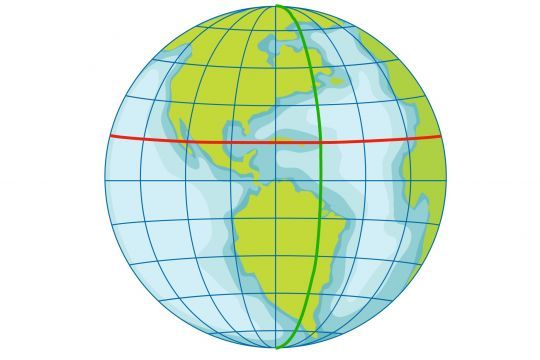 Les lignes de longitude en evrt et les lignes de latitude en rouge