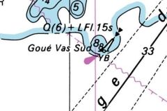 Symbole d'une cardinale sud sur la carte marine